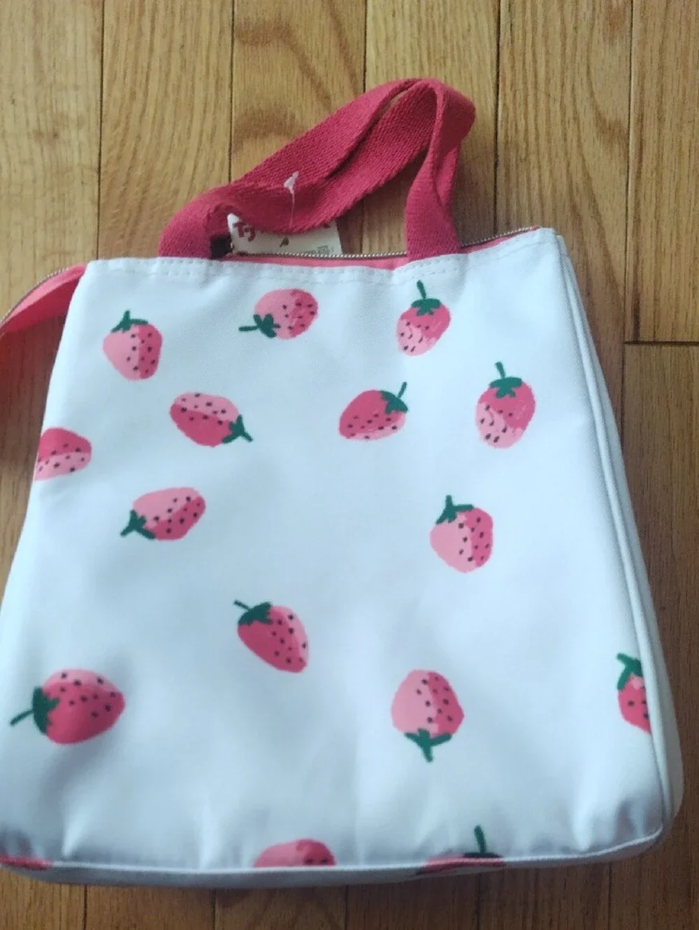 kate spade White Strawberry Print Tote with Pink Handles